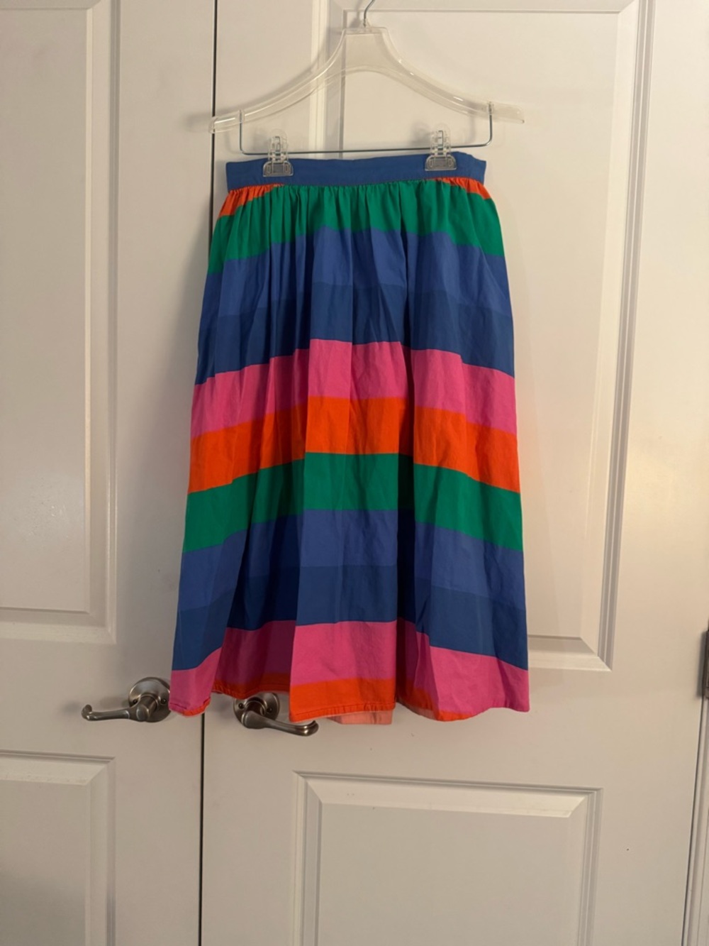 The Tiny Tassel Striped Midi Skirt in Blue, Pink, Orange & Green size medium